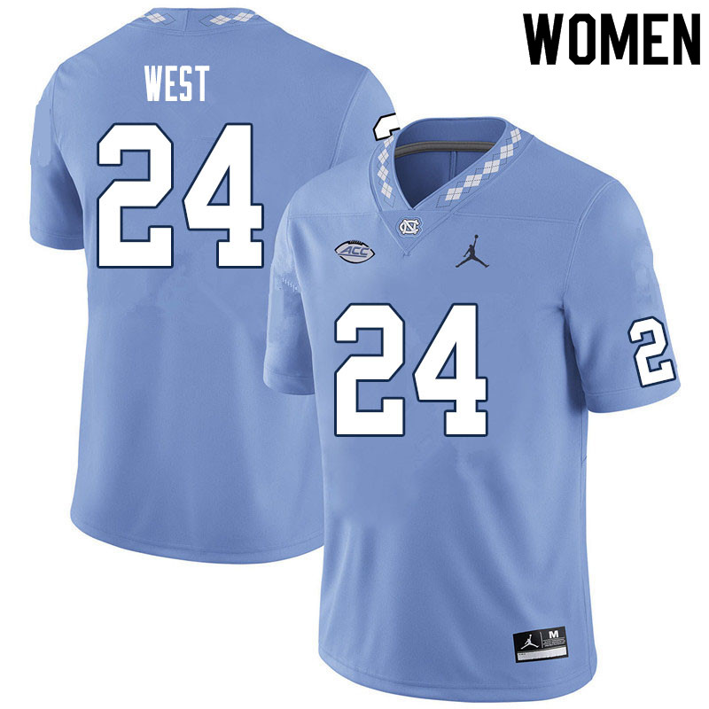 Women #24 Ethan West North Carolina Tar Heels College Football Jerseys Sale-Carolina Blue